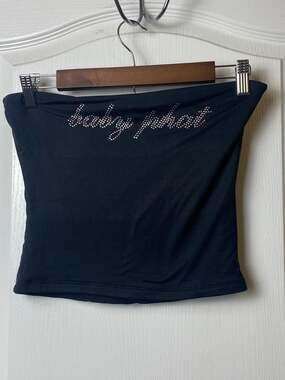 Baby Phat Black Bandeau Sequin Logo Sleep Top Size Large NWT
